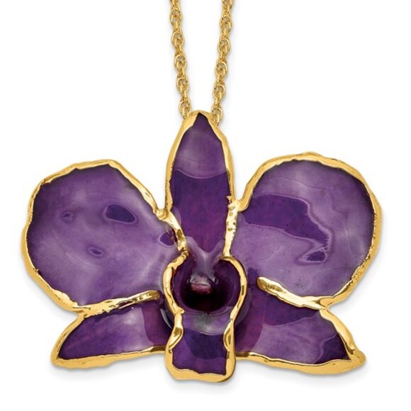 24k Gold Trim lacquer Dipped Real Dendrobium Orchid 20 inch Gold-tone Necklace - Picture 9 of 13